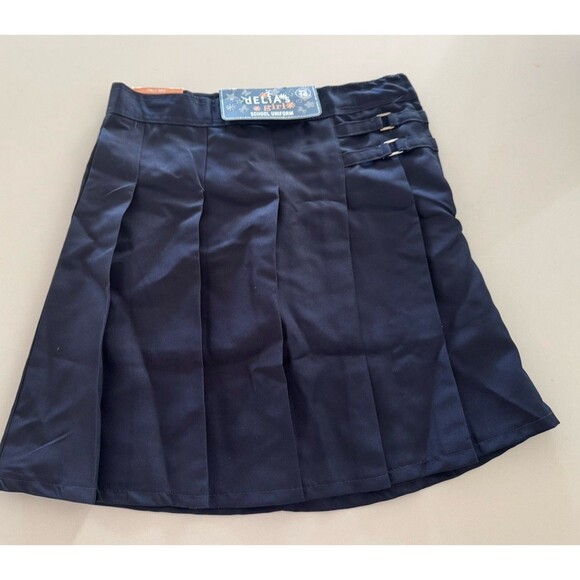Girls' Adjustable Waist Pleated-Front skirt Two-Tab Scooter navy blue size 16 - Picture 8 of 16